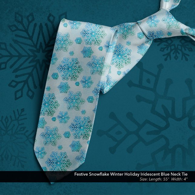 Corbata Festividad de copo de nieve vacaciones de invierno (Festive Snowflake Winter Holiday Iridescent Blue Neck Tie)