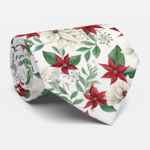 Corbata Festividad Red & Green Poinsettia Holiday Floral