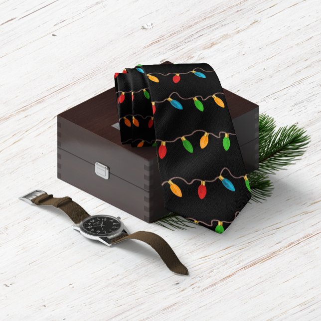 Corbata Festividades Navidades String Luces de vacaciones (Festive Christmas String Lights Holiday Neck Tie)