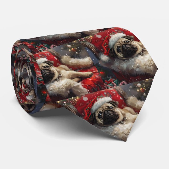 Corbata Fiesta Navideña del Perro Pug (Enrollado)
