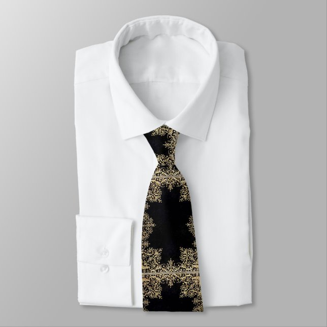 Corbata Filigree Negro Y Oro Caídos (Atado)