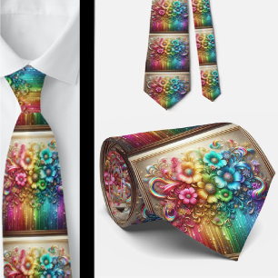 Corbata Flamboyant Flores de Arcoíris con Brillo