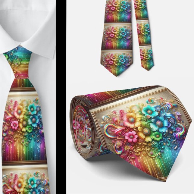 Corbata Flamboyant | Flores de Arcoíris con Brillo (Subido por el creador)