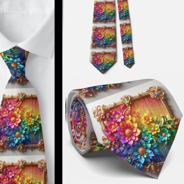 Corbata Flamboyant | Flores de Arcoíris con Brillo (Subido por el creador)