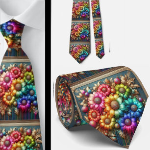 Corbata Flamboyant Flores de Arcoíris con Brillo