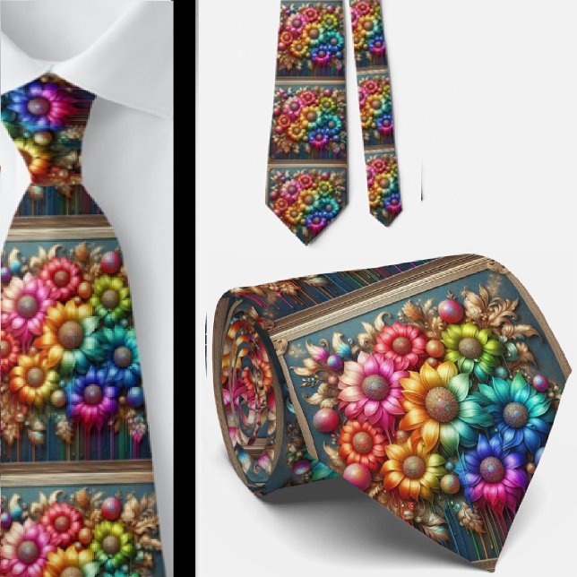 Corbata Flamboyant | Flores de Arcoíris con Brillo (Subido por el creador)