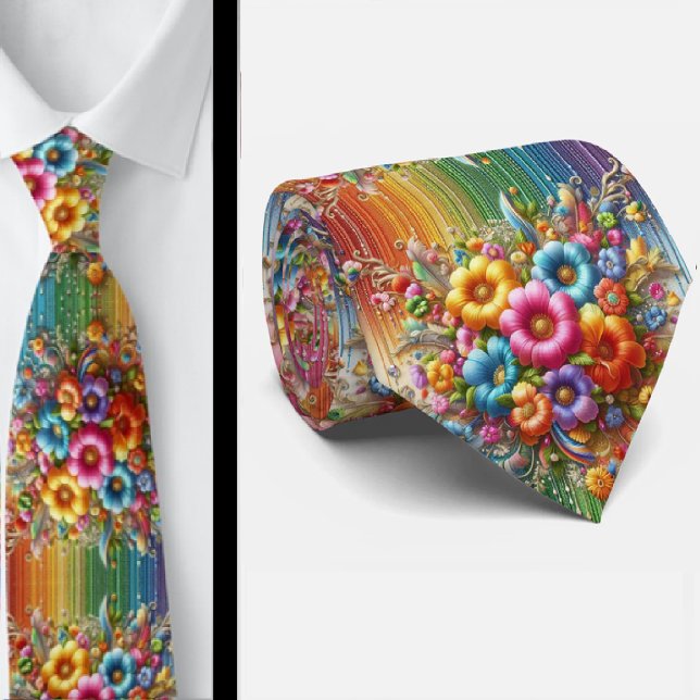 Corbata Flamboyant | Flores de Arcoíris con Brillo (Subido por el creador)