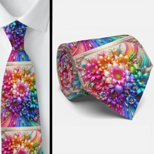 Corbata Flamboyant Flores de Arcoíris con Brillo