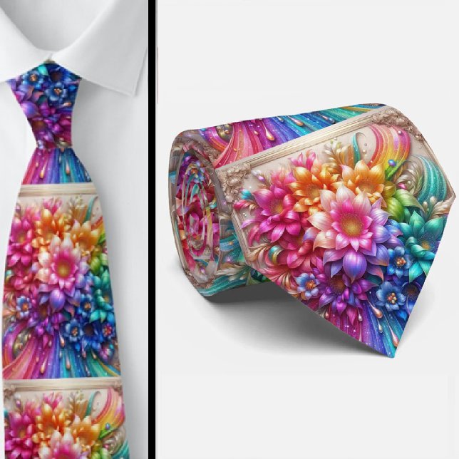 Corbata Flamboyant | Flores de Arcoíris con Brillo (Subido por el creador)