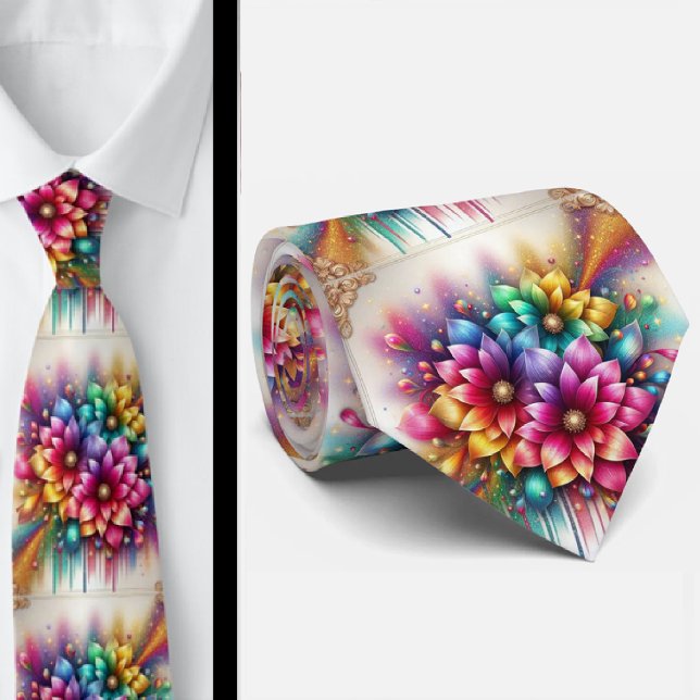Corbata Flamboyant | Flores de Arcoíris con Brillo (Subido por el creador)