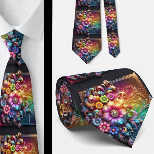 Corbata Flamboyant Flores de Arcoíris con Brillo