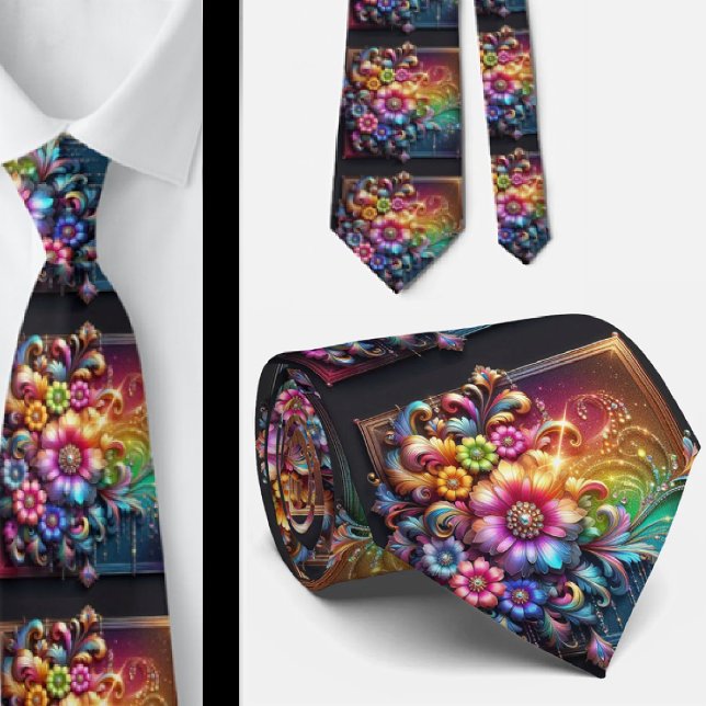 Corbata Flamboyant | Flores de Arcoíris con Brillo (Subido por el creador)