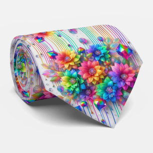 Corbata Flamboyant Flores de Arcoíris y Diamante
