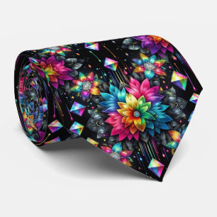 Corbata Flamboyant Flores de Arcoíris y Diamante