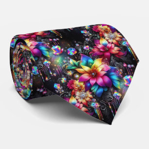 Corbata Flamboyant   Flores de Arcoíris y Diamante