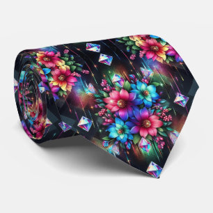 Corbata Flamboyant Flores de Arcoíris y Diamante