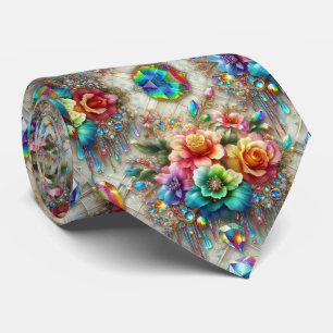 Corbata Flamboyant Flores de Arcoíris y Diamante