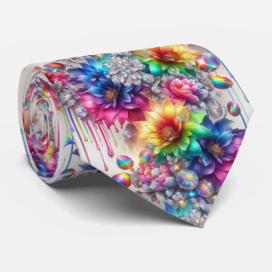 Corbata Flamboyante Flores de Arcoíris y Diamant