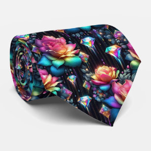 Corbata Flamboyante Flores de Arcoíris y Diamant
