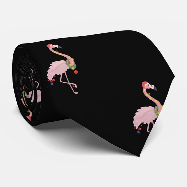 Corbata Flamenco Rosa Adorable Con Sombrero De Santa ,Negr (Enrollado)