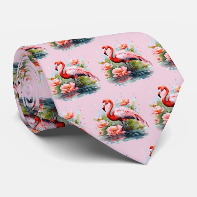 Corbata flamenco rosa azulejado Cool (Enrollado)