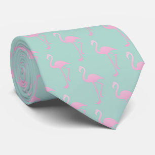 Corbata Flamenco rosado en modelo inconsútil verde azulado