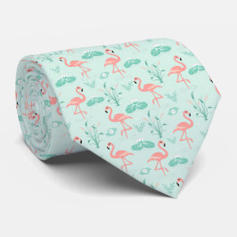 Corbata Flamenco Tropical Pájaro Rosa Verde 