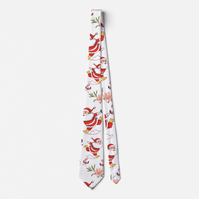 Corbata Flamenco Tropical Santa Patrón de Navidad verde (Anverso)