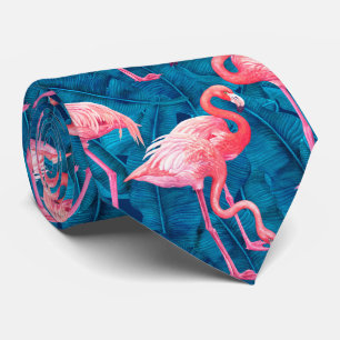 Corbata Flamencos en hojas azules de banano