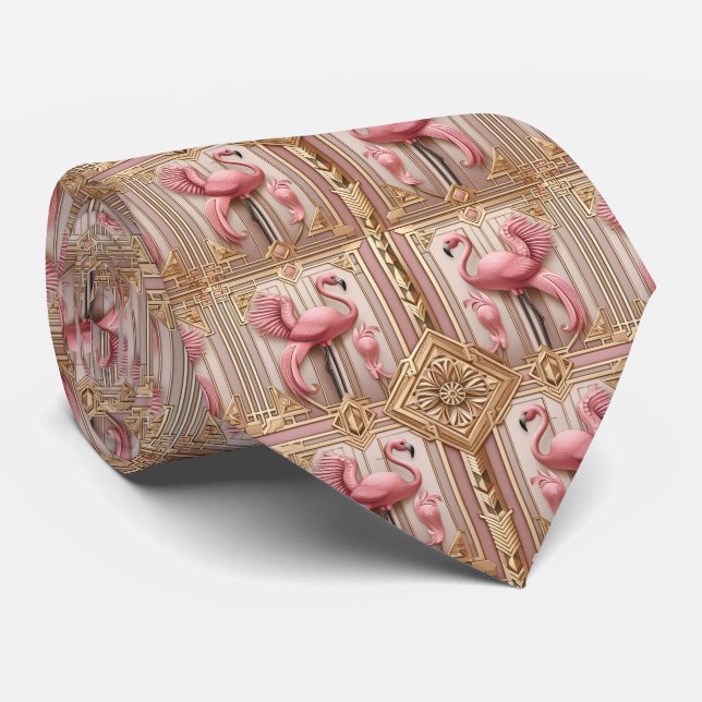 Corbata Flamencos rosados Art Deco Retro (Enrollado)