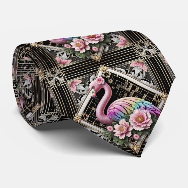 Corbata Flamencos rosados Art Deco Retro (Enrollado)