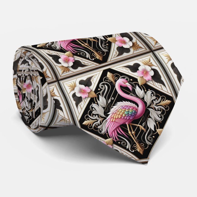 Corbata Flamencos rosados Art Deco Retro (Enrollado)
