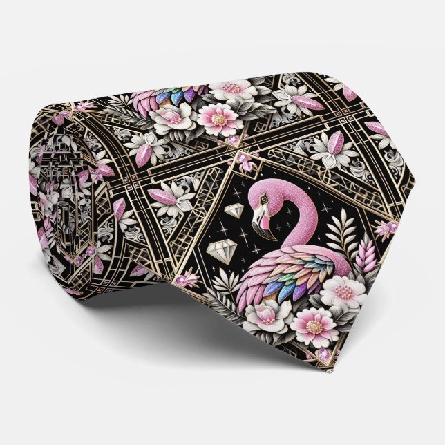 Corbata Flamencos rosados Art Deco Retro (Enrollado)