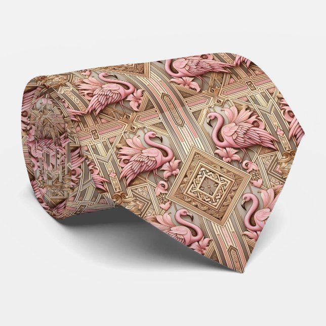 Corbata Flamencos rosados Art Deco retro (Enrollado)