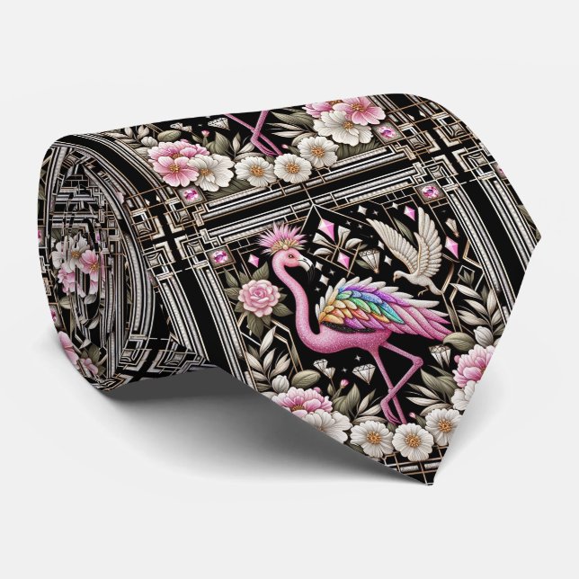 Corbata Flamencos rosados Art Deco Retro (Enrollado)