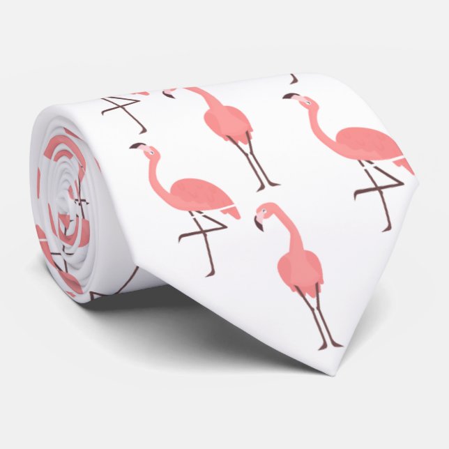 Corbata Flamencos rosados en blanco (Enrollado)
