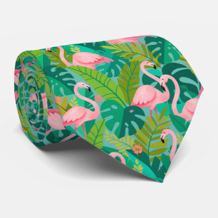Corbata Flamencos rosados tropicales follaje de la selva