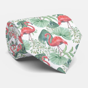 Corbata Flamencos y hojas rosadas.
