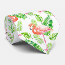 Corbata Flamencos y hojas tropicales