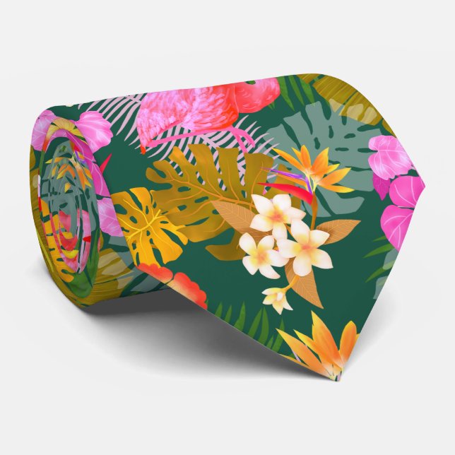 Corbata Flamingo Garden Dark Green (Enrollado)