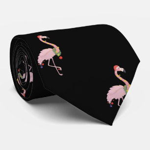 Corbata Flamingo Rosa Adorable Con Sombrero Santa, Negro