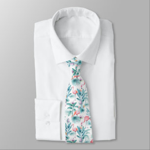 Corbata Flamingo rosa hojas tropicales