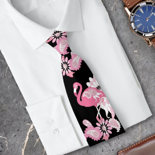 Corbata Flamingo rosa negro moderno