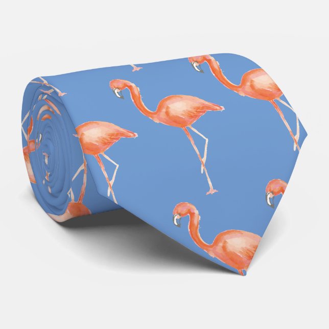 Corbata flamingo rosa y azul (Enrollado)