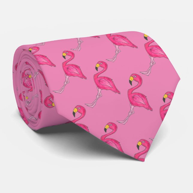 Corbata Flamingo Rosado Flamingos Aves Tropicales (Enrollado)