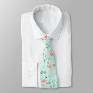 Corbata Flamingos Aves tropicales verdes rosadas masculina