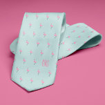 Corbata Flamingos Monogramados Azul claro<br><div class="desc">Palmeras en un fondo azul marino. Personalice con un monograma para hacer el regalo perfecto. ¿Buscando un color diferente? Sin más. Simplemente haga clic en el botón "Personalizar" y seleccione el color de fondo de su elección.</div>