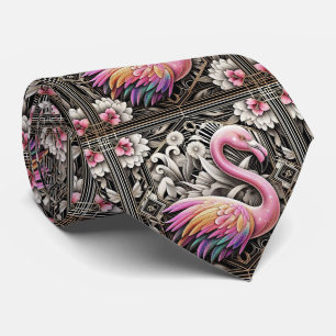 Corbata Flamingos rosados Art Deco Retro
