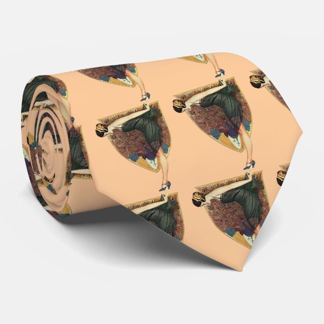 Corbata Flapper con emblema de pavo real (Enrollado)