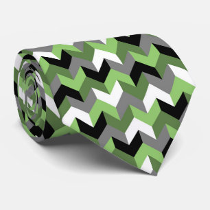 Corbata Flecha verde, blanca, gris y negra en chevron